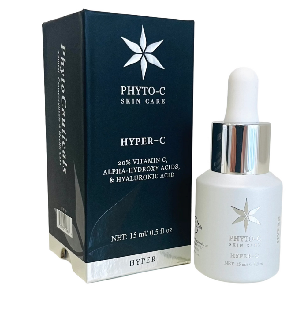 Phyto-C Skin Care HYPER-C 15 ml serum bottle with dropper on a neutral background, showcasing the product design.