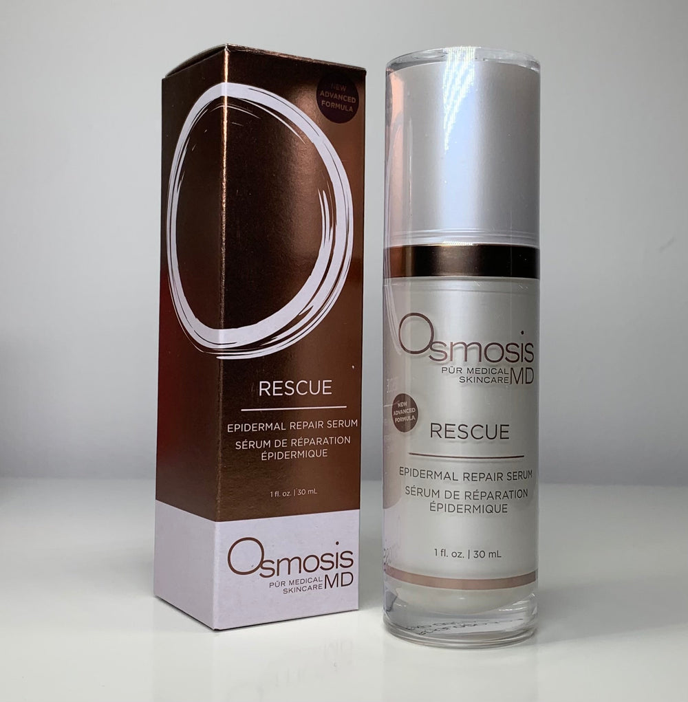 Osmosis Beauty Rescue Epidermal Repair Serum in a 30mL bottle, showcasing its sleek packaging with a dropper.