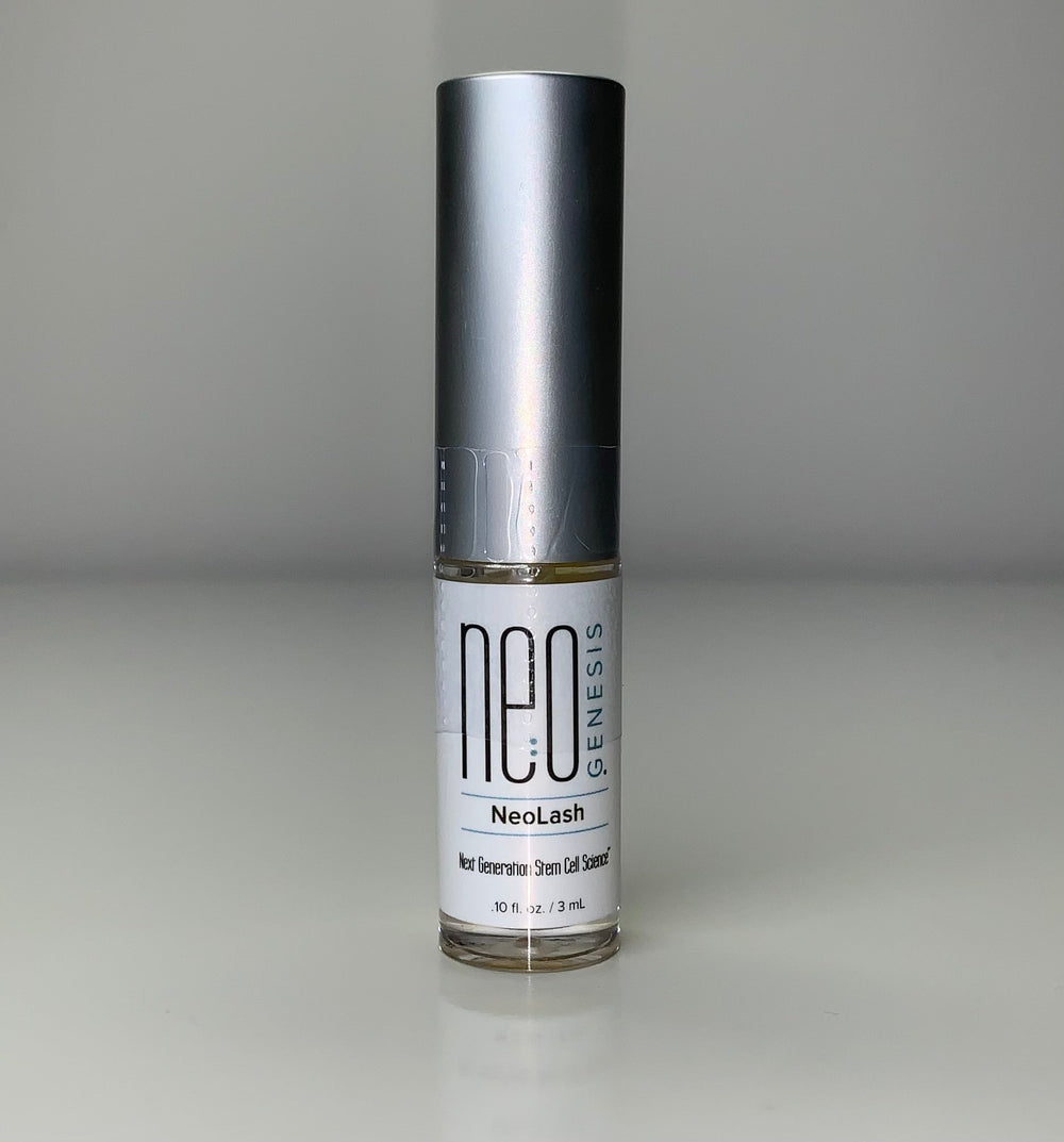 NeoGenesis NeoLash hair thickening serum in 3mL bottle, showcasing sleek packaging and product label.