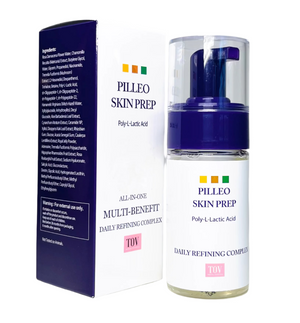 A product image showing Hop + Pilleo Skin Prep Daily Treatment Toner Refining Complex, with the packaging and the bottle displayed in front of the box.