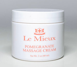 Le Mieux Pomegranate Massage Cream in a jar, featuring a rich texture ideal for luxurious relaxation and skin exfoliation.