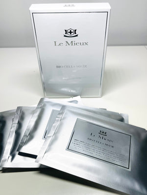 Le Mieux ALL-IN-ONE Bio Cell Sheet Mask displayed with its packaging and texture visible on a flat surface.