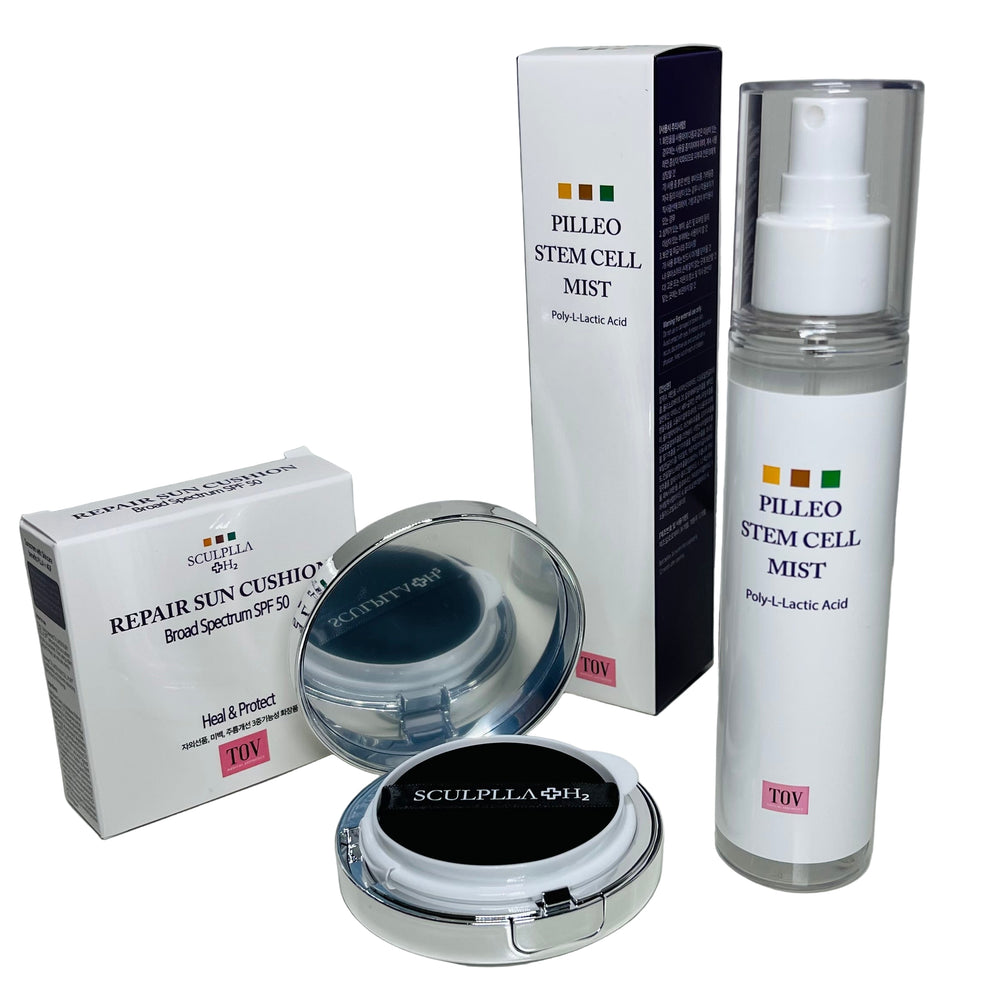 Sculplla+H2 Pilleo  Stem Cell Mist 120ml with Repair Sun Cushion Broad Spectrum SPF 50 - European Beauty by B