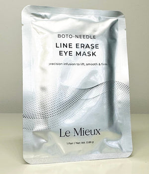 Le Mieux Boto-Needle Line Erase Eye Mask packaged with a sleek design, showcasing its innovative, hydrating formula.