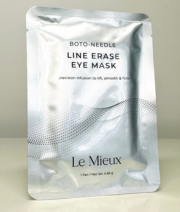 Le Mieux Boto-Needle Line Erase Eye Mask packaged with a sleek design, showcasing its innovative, hydrating formula.