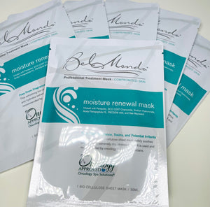 Bel Mondo Beauty Moisture Renewal Sheet Masks in a pack of 6, showcasing individual masks with hydrating properties.