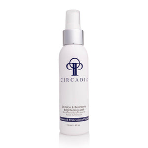 Circadia Licorice & Bearberry Brightening Mist bottle with spray nozzle, highlighting its brightening skincare benefits.