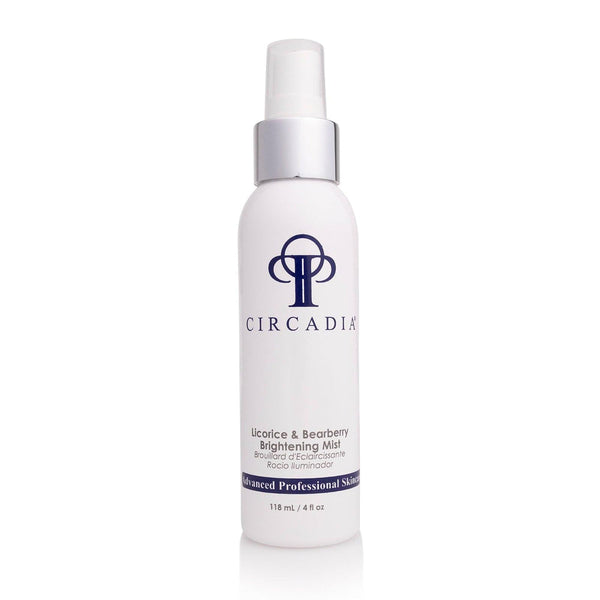 Circadia Licorice & Bearberry Brightening Mist bottle with spray nozzle, highlighting its brightening skincare benefits.