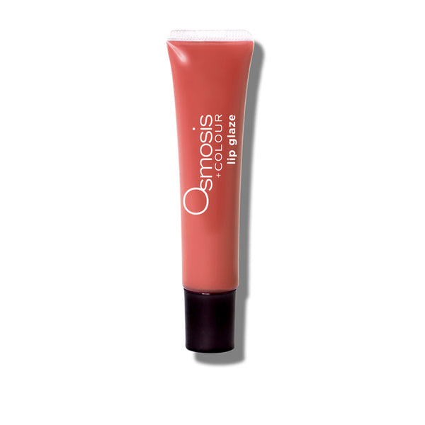 Osmosis Beauty Lip Glaze in a soft shade, showcasing a glossy finish in a sleek applicator.