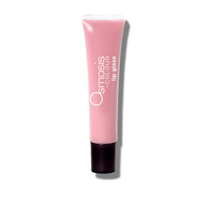 Osmosis Lip Glaze in Peaceful shade, showcasing a glossy finish and applicator for vibrant lip color.