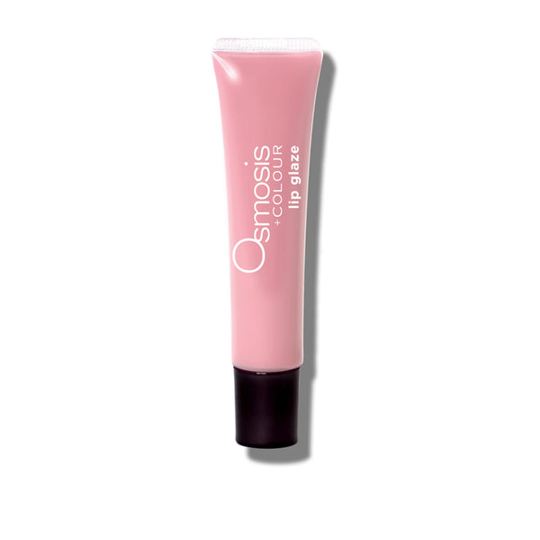 Osmosis Lip Glaze in Peaceful shade, showcasing a glossy finish and applicator for vibrant lip color.
