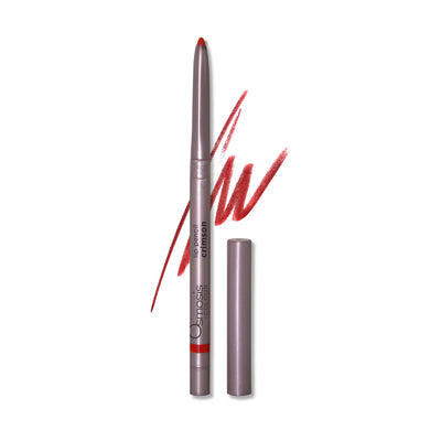 Osmosis Beauty lip pencil in crimson shade, showcasing a rich, vibrant color swatch on a neutral background.