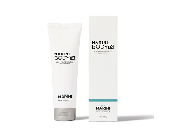 Jan Marini Marini BodyTX body scrub in a sleek container with a textured surface for exfoliating skin.
