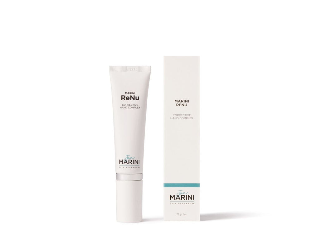 Jan Marini ReNu Corrective Hand Complex for dark spots in a sleek tube, showcasing its elegant packaging and label design.
