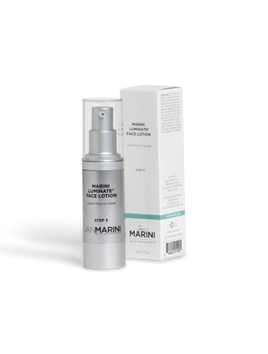 Jan Marini Luminate Face Lotion in a pump bottle, showcasing a creamy texture ideal for brightening the skin.
