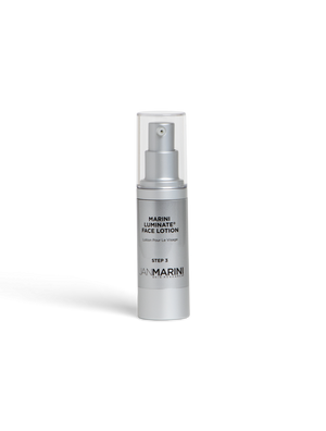 Jan Marini Luminate Face Lotion in a sleek bottle, showcasing creamy texture for brightening and hydrating skin.