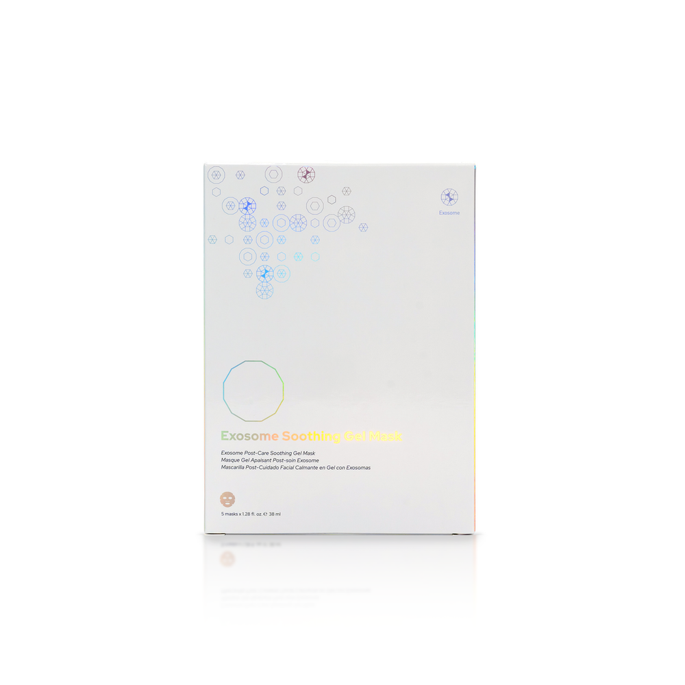 Benev Exosome Soothing Gel Mask box with five sheet masks, hydrating and calming skincare treatment by Benev