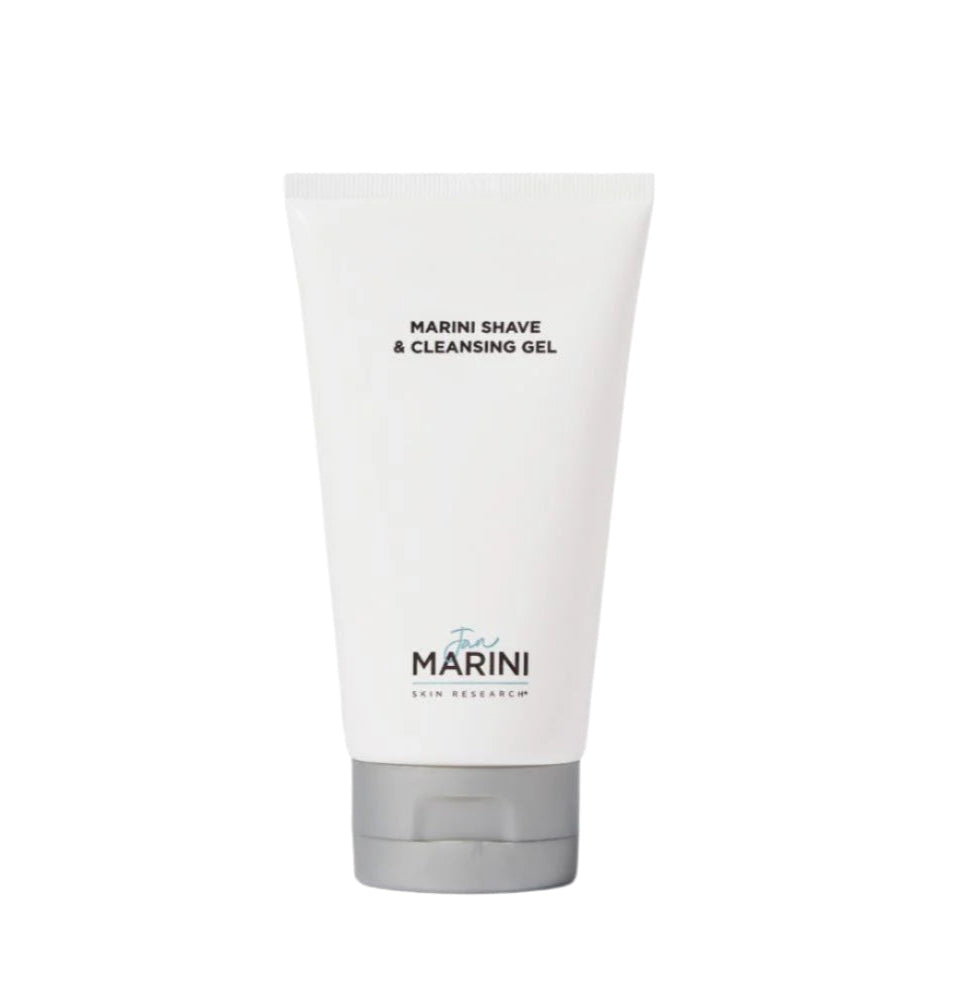 White tube of Marini Shave & Cleansing Gel on a white background