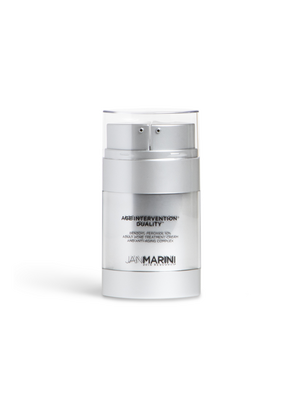 Jan Marini Age Intervention Duality for dark spots in a sleek bottle, showcasing the product's dual-action formula.