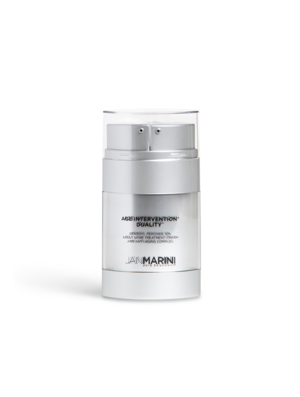 Jan Marini Age Intervention Duality for dark spots in a sleek bottle, showcasing the product's dual-action formula.