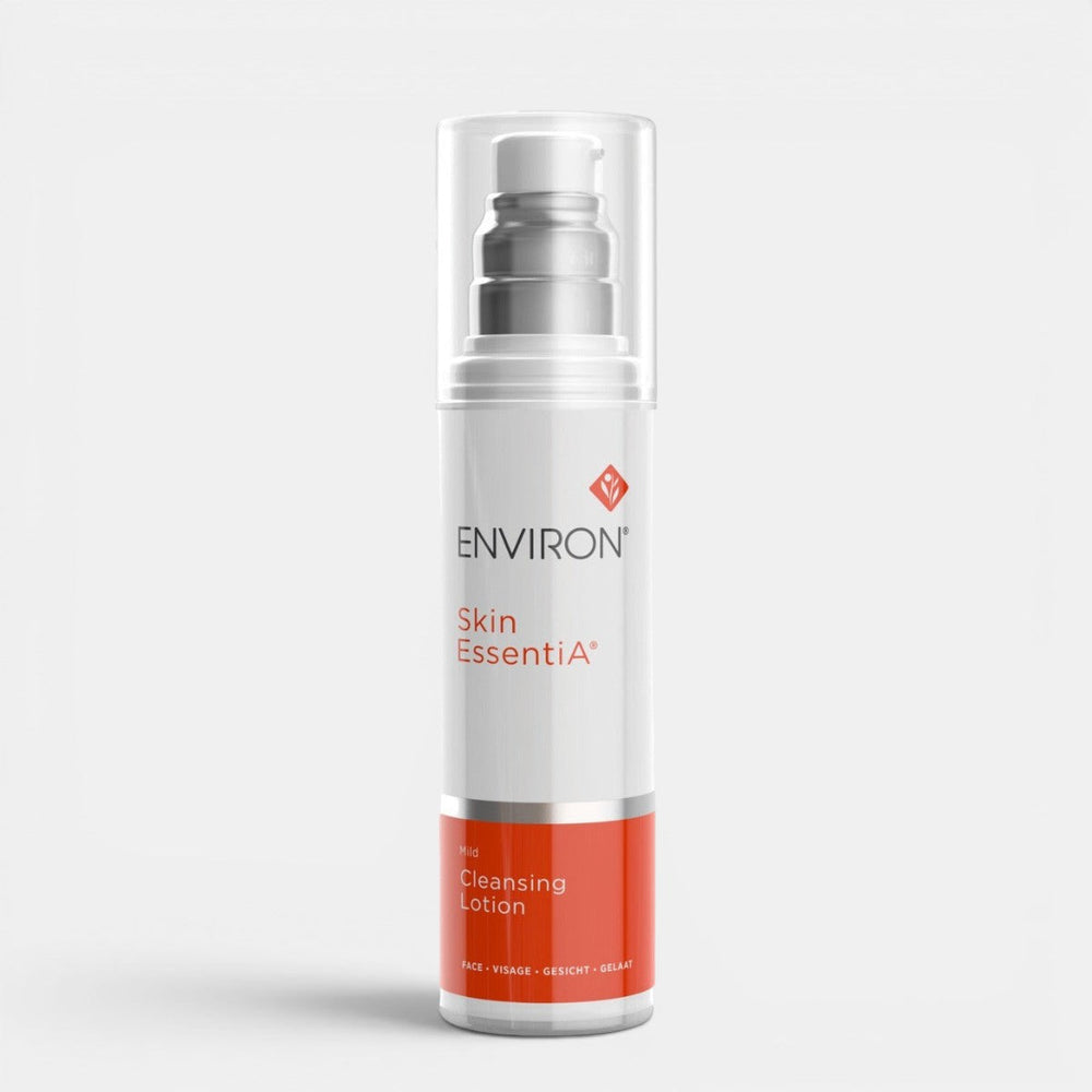 Environ Mild Cleansing Lotion bottle from a skincare set, gentle cleanser for daily facial cleansing, clean and smooth skin.