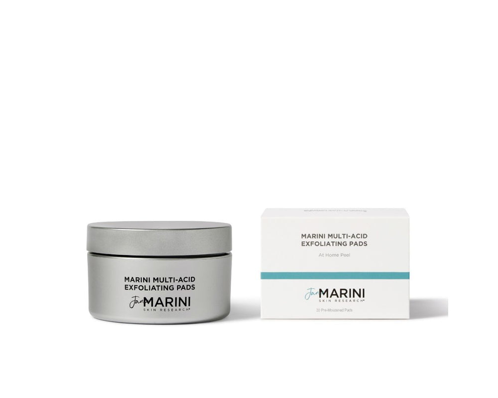 Jan Marini Multi-Acid Exfoliating Pads in a jar, designed for acne treatment and skin exfoliation.
