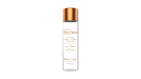 SKINCULTURE O2toDerm Oxygen Revitalizing Ampoule set featuring 10 vials in sleek packaging for skin revitalization.