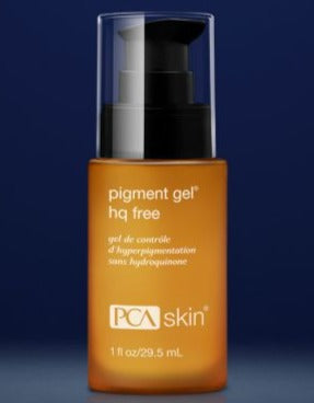 PCA Skin Pigment Gel HQ Free in a yellow bottle with a black pump, labeled as a spot treatment serum.