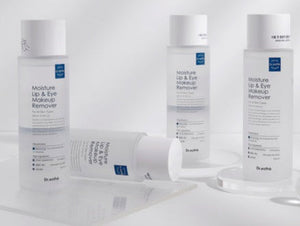 Dr. Esthe Moisture Lip & Eye Makeup Remover 200ml bottle with a sleek design, ideal for gentle makeup removal.