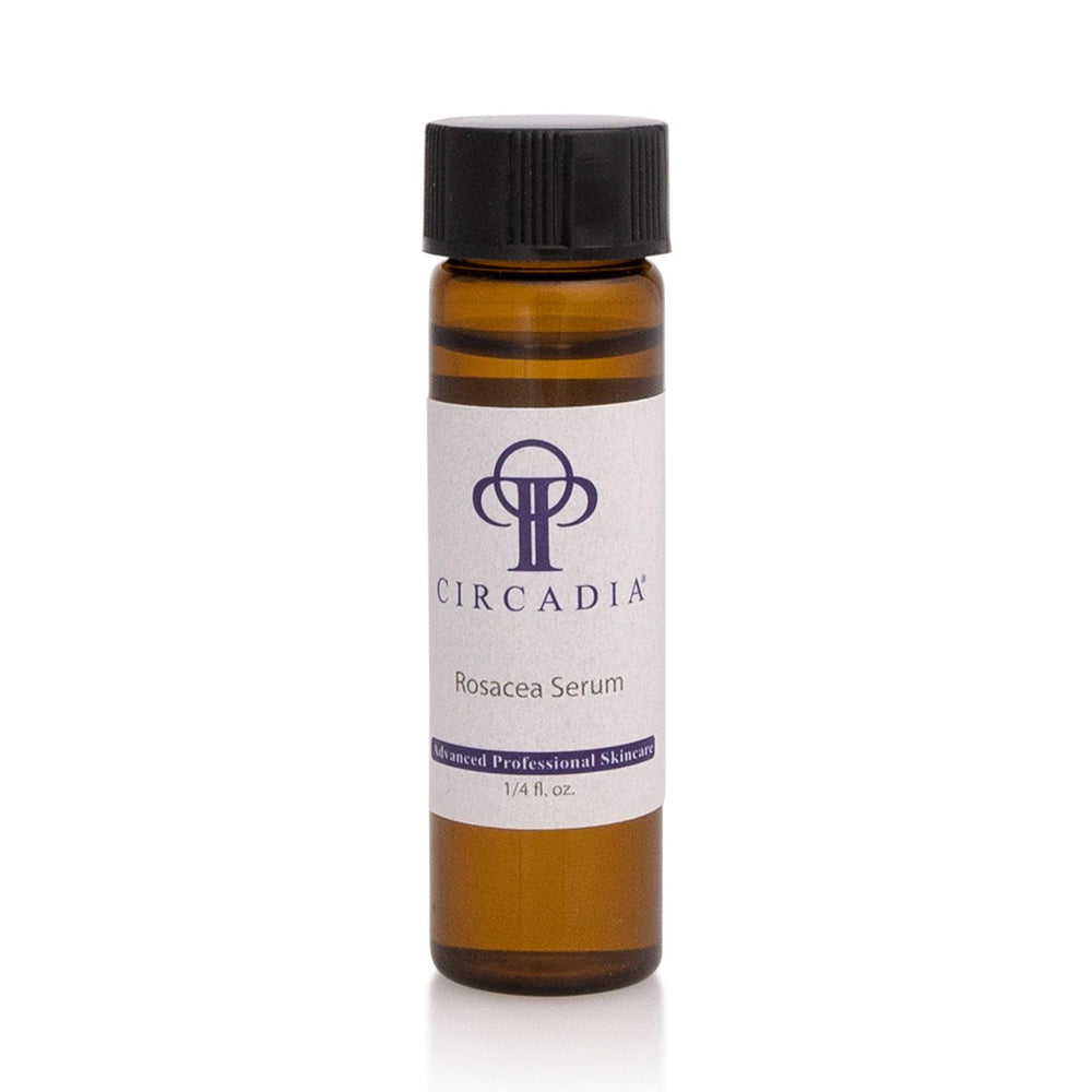 Circadia Rosacea Serum bottle with dropper, designed for sensitive skin to reduce redness and soothe rosacea symptoms.
