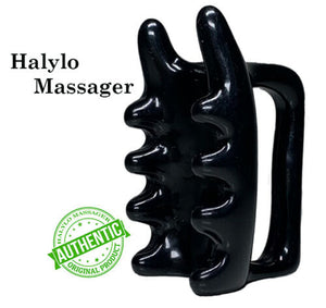 Halylo black fascia facial and body massage tool with G-types design for effective chin and body massage.
