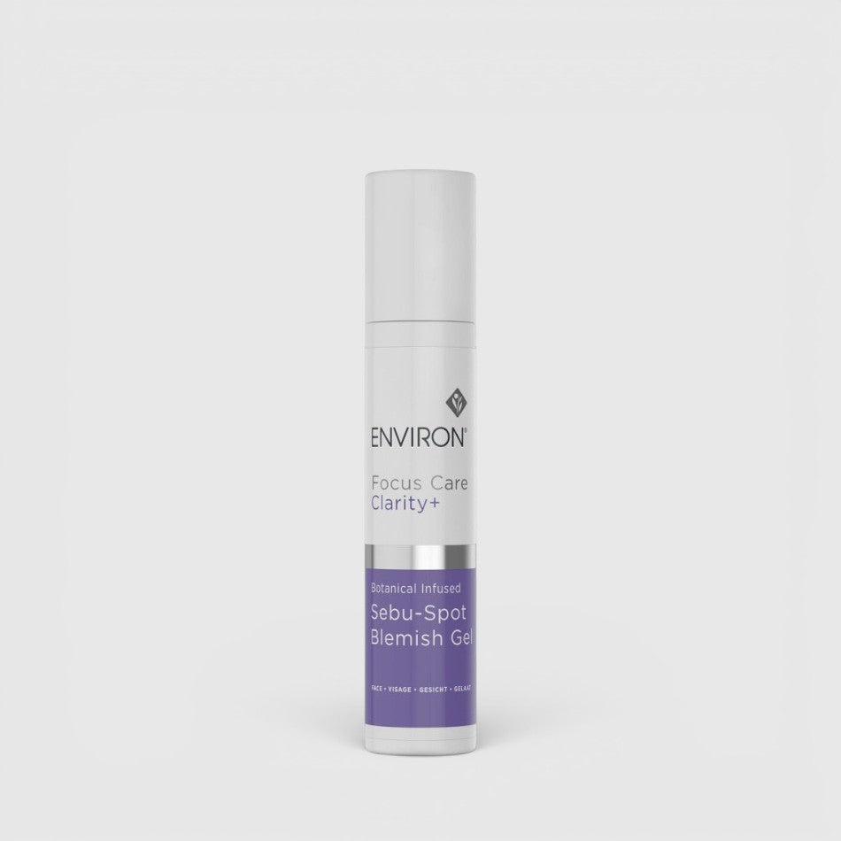 Environ Botanical Infused Sebu-Spot Blemish Gel in a small tube, designed for treatment of blemishes and skin imperfections.