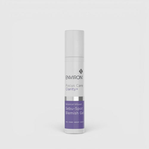 Environ Botanical Infused Sebu-Spot Blemish Gel in a small tube, designed for treatment of blemishes and skin imperfections.