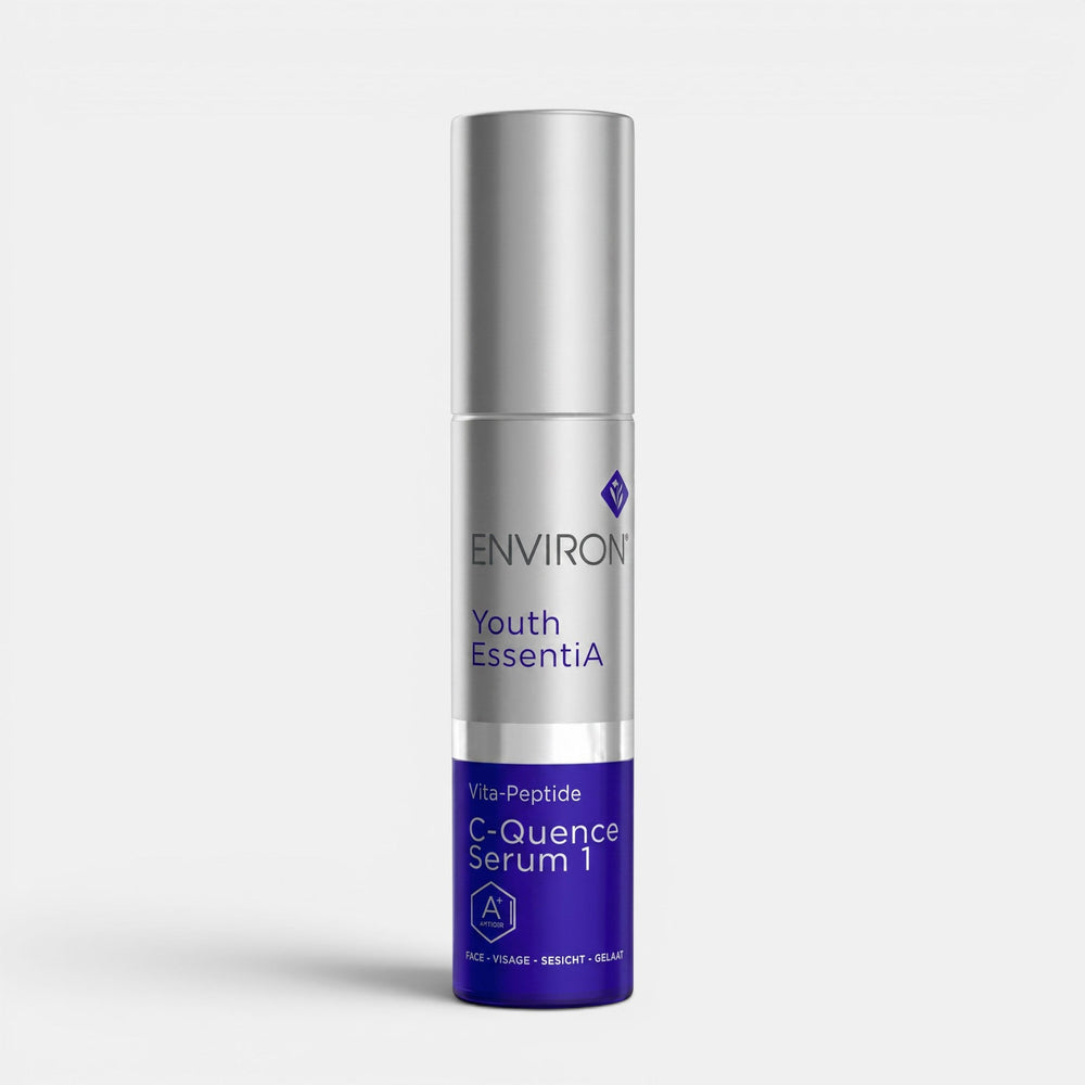 Environ Vita-Peptide C-Quence Serum 1 in a dropper bottle, designed for skincare treatments and anti-aging benefits.