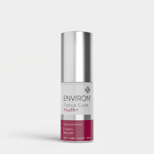 Environ Peptide Enriched Frown Serum in a clear dropper bottle, designed to reduce frown lines and improve skin elasticity.