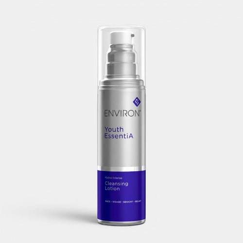 Environ Hydra-Intense Cleansing Lotion in a clear bottle, designed for gentle facial cleansing and hydration.