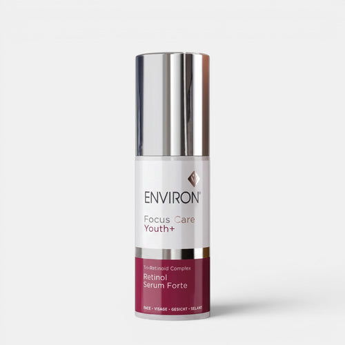 Environ Tri-Retinoid Complex Retinol Serum Forte in a sleek bottle, designed for skincare treatments and anti-aging benefits.