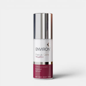 Environ Tri-Retinoid Complex Retinol Serum in a sleek dropper bottle, designed for skincare treatments and anti-aging.