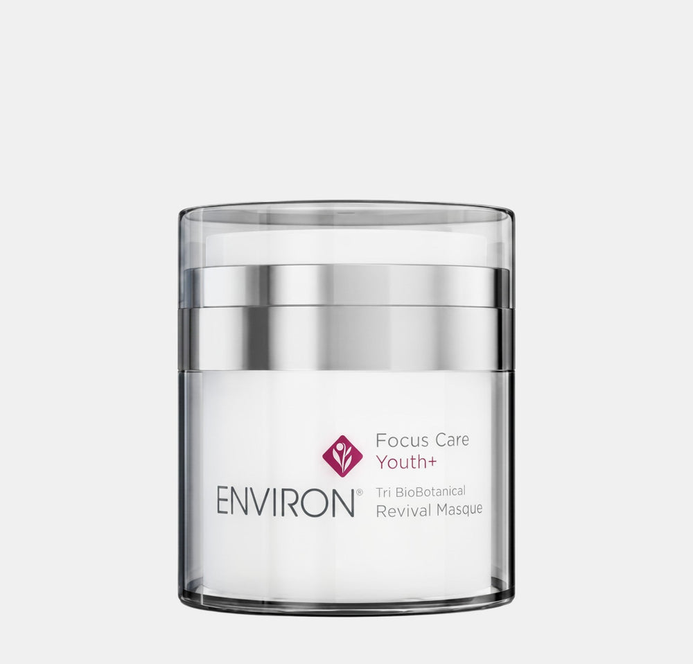 Environ Tri-BioBotanical Revival Masque in a jar, showcasing a luxurious skincare mask with botanical ingredients for revitalizing skin.