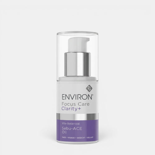 Environ Vita-Botanical Sebu-ACE oil in a clear glass dropper bottle, suitable for moisturizing and treating skin.