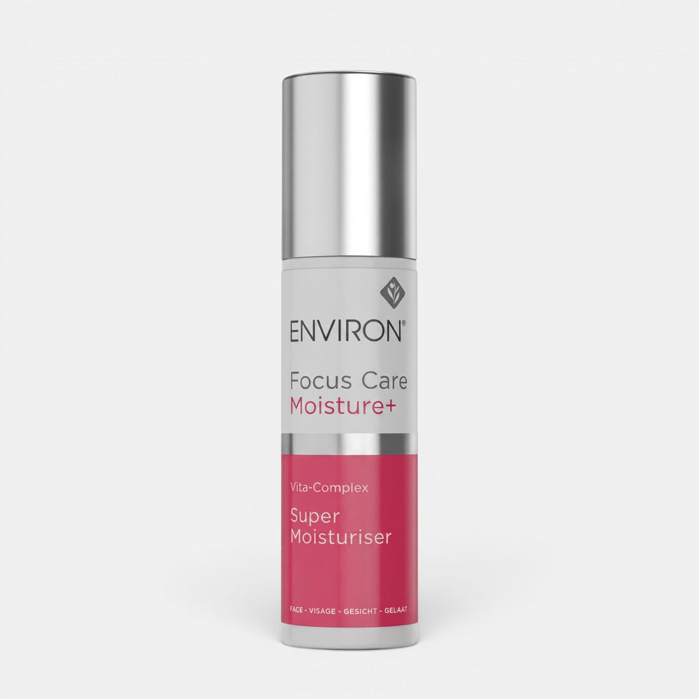 Environ VITA-COMPLEX SUPER MOISTURISER+ bottle, a hydrating skincare moisturizer in a sleek bottle for nourishing skin.