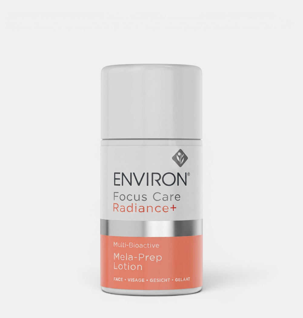 Environ Multi-Bioactive Mela-Prep Lotion in a sleek bottle, designed for moisturizing and skin brightening treatment.