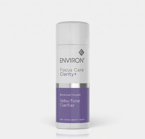 Environ Botanical Infused Sebu-Tone Clarifier toner bottle showing natural botanical ingredients and clear liquid in a sleek container.