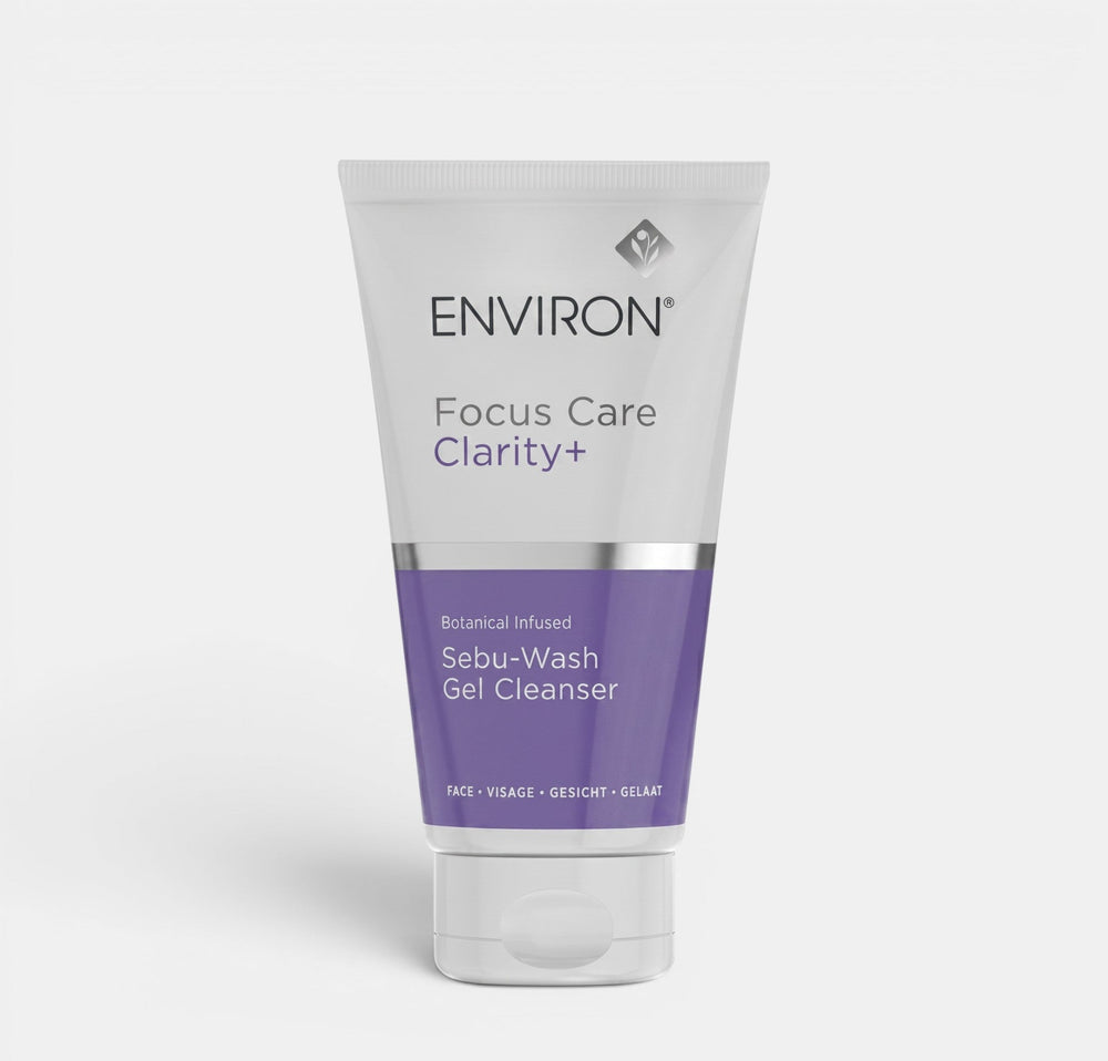Environ Botanical Infused Sebu-Wash Gel Cleanser in a clear pump bottle, designed for gentle facial cleansing and oily skin.