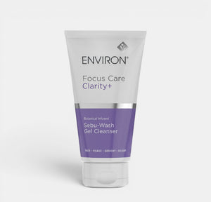 Environ Botanical Infused Sebu-Wash Gel Cleanser in a clear pump bottle, designed for gentle facial cleansing and oily skin.