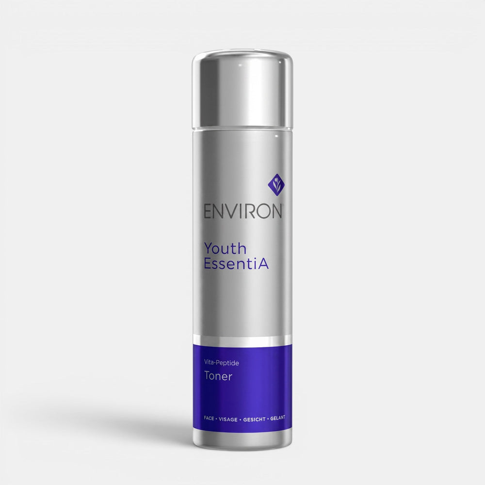 Environ Vita-Peptide Toner bottle, clear liquid toner in a sleek container, designed for skincare and skin rejuvenation.