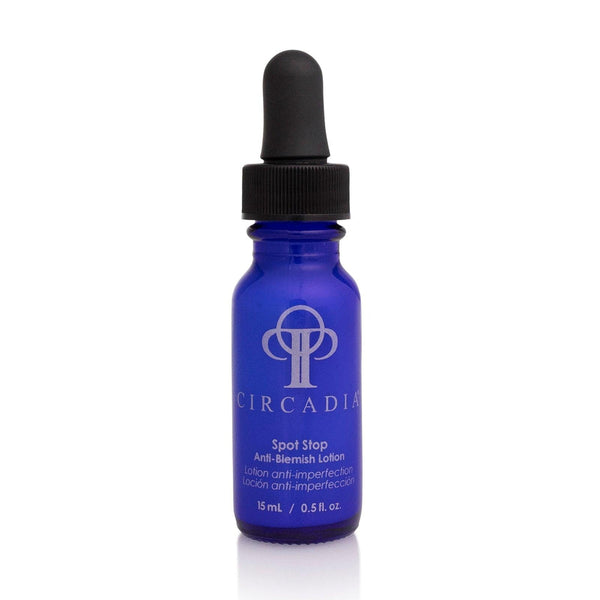 Circadia Spot Stop gel cleanser for acne-prone skin, featuring a clear tube with a white cap and product label.