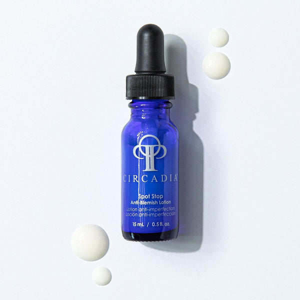 Circadia Spot Stop gel cleanser for acne-prone skin, featuring a clear tube with the product label and a white gel inside.