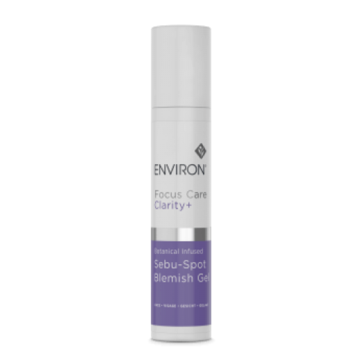 Environ Botanical Infused Sebu-Spot Blemish Gel in a 10ml tube, featuring a clear gel formulation for targeted blemish treatment.
