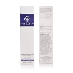 Circadia White Willow & Juniper Clearing Mist gel cleanser bottle with botanical label and clear cap, displayed on a white background.